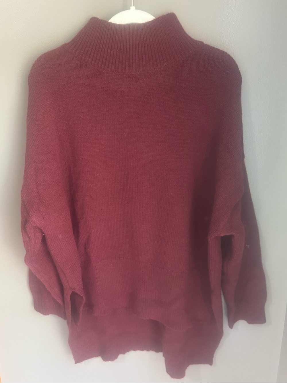 Mustard Seed Oversized Mock Neck High Low Sweater - Burgundy - Picture 6 of 15